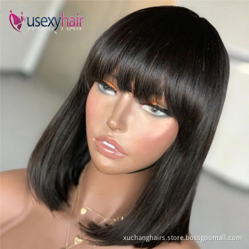 Hot selling human hair extension wigs remi wig vendors free sample vietnamese raw hair machine bob wigs with bangs